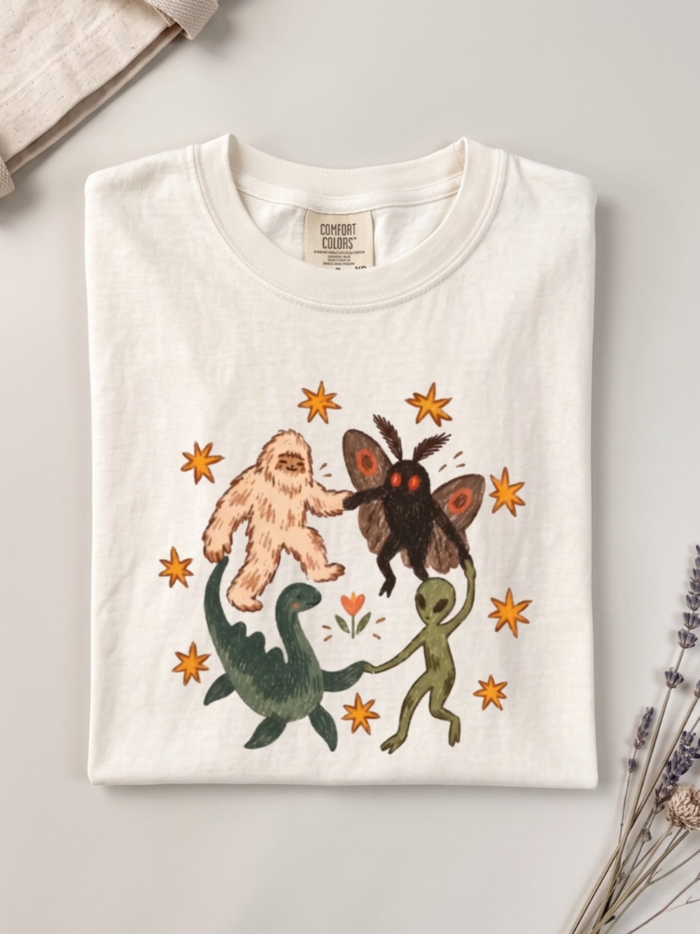 Comfort Colors Cream Short-Sleeve Tee with Cute Mythical Creatures Print